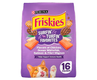 Purina Friskies Dry Cat Food for Adult Cats & Kittens, Surfin' & Turfin